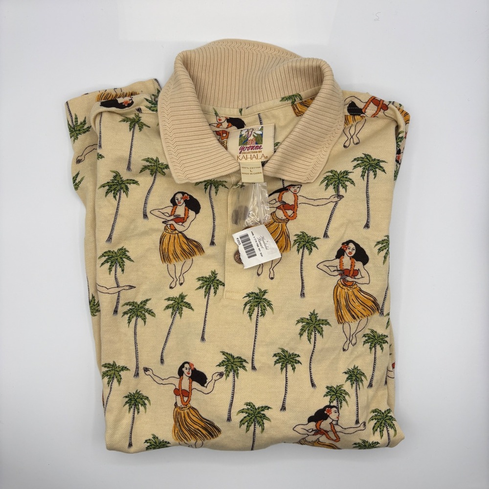 Kahala Hualalai Resort Shirt Mens Large Hula Dancer Palm Tree Polo